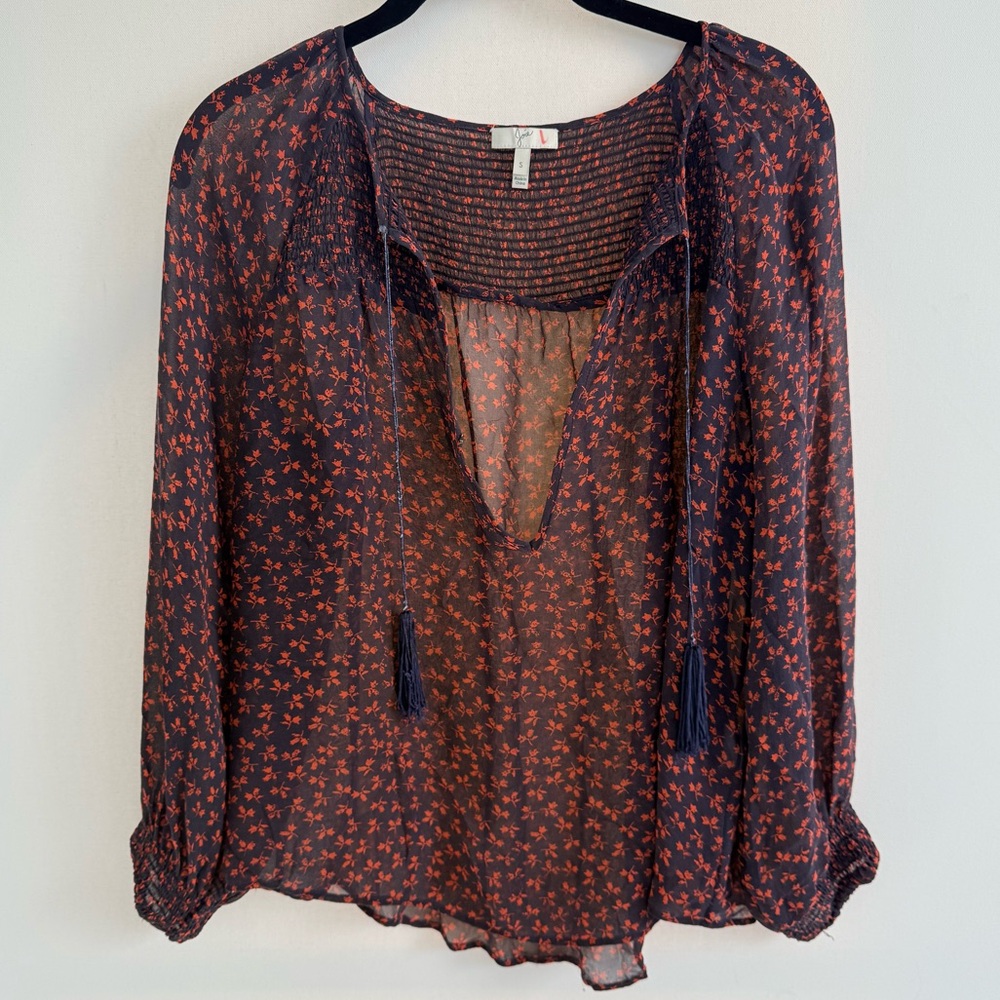Joie Vivette Tassels 100% Silk Floral Blouse size small